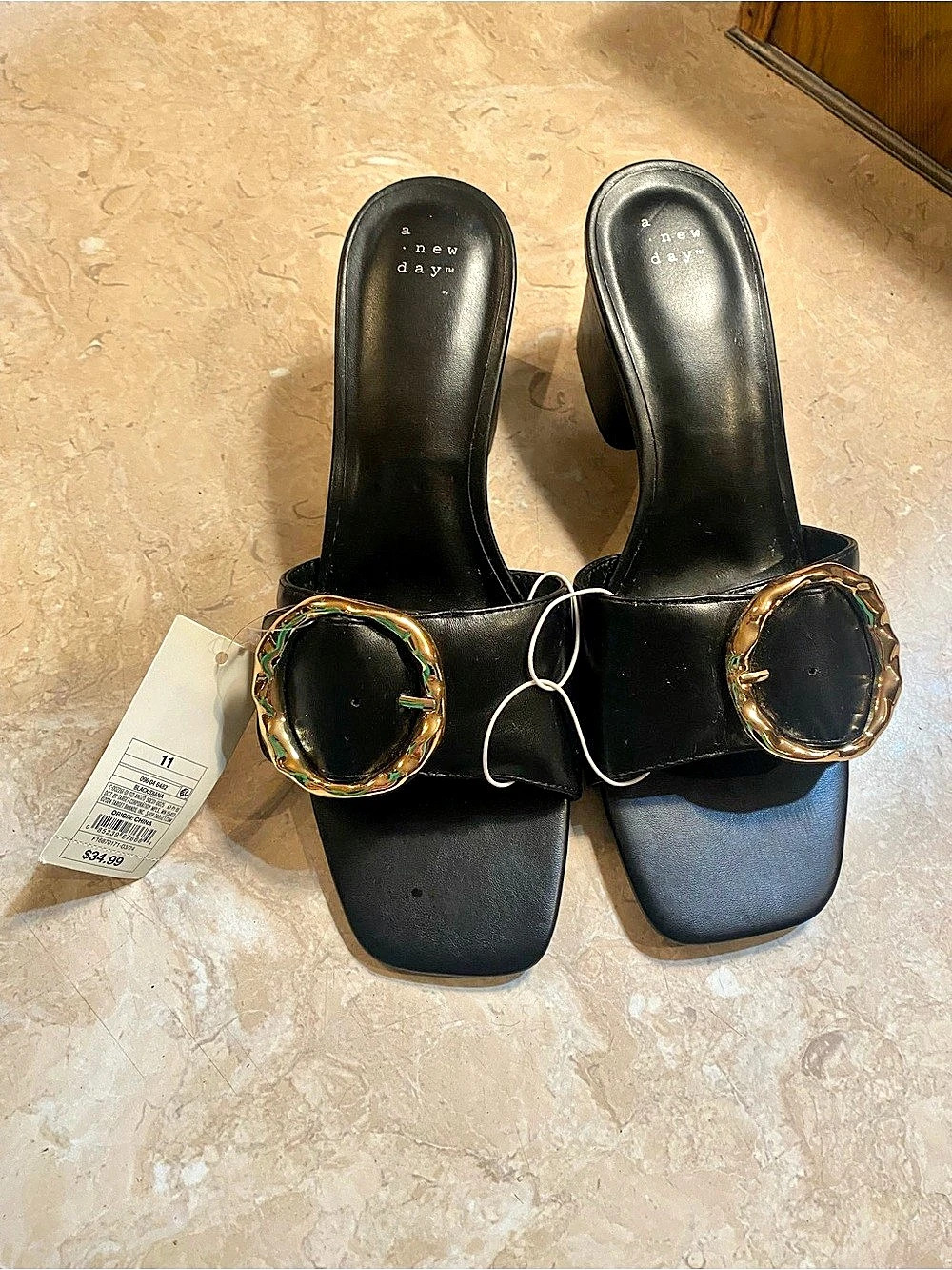 A New Day Women's Nora Heeled Mules Black & Gold US 11